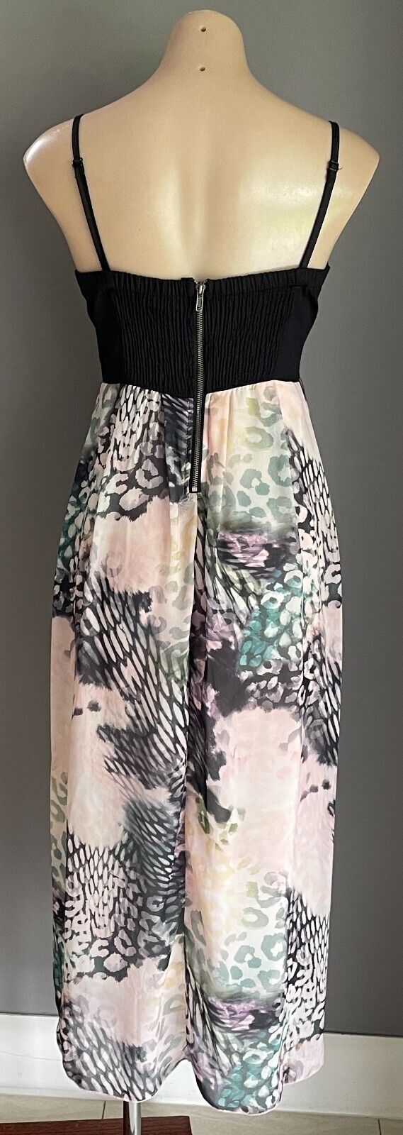 PARADISCO Bustier Sleeveless Hi-Lo Hem Dress Size 12 Black & Multicolour Print