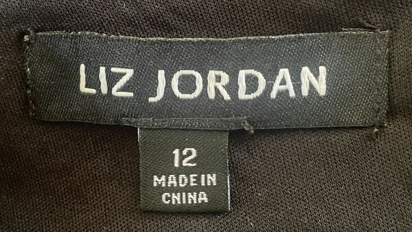 LIZ JORDAN Dress Black Silver Grey Print Sleeveless A-Line Size 12 - Stunning
