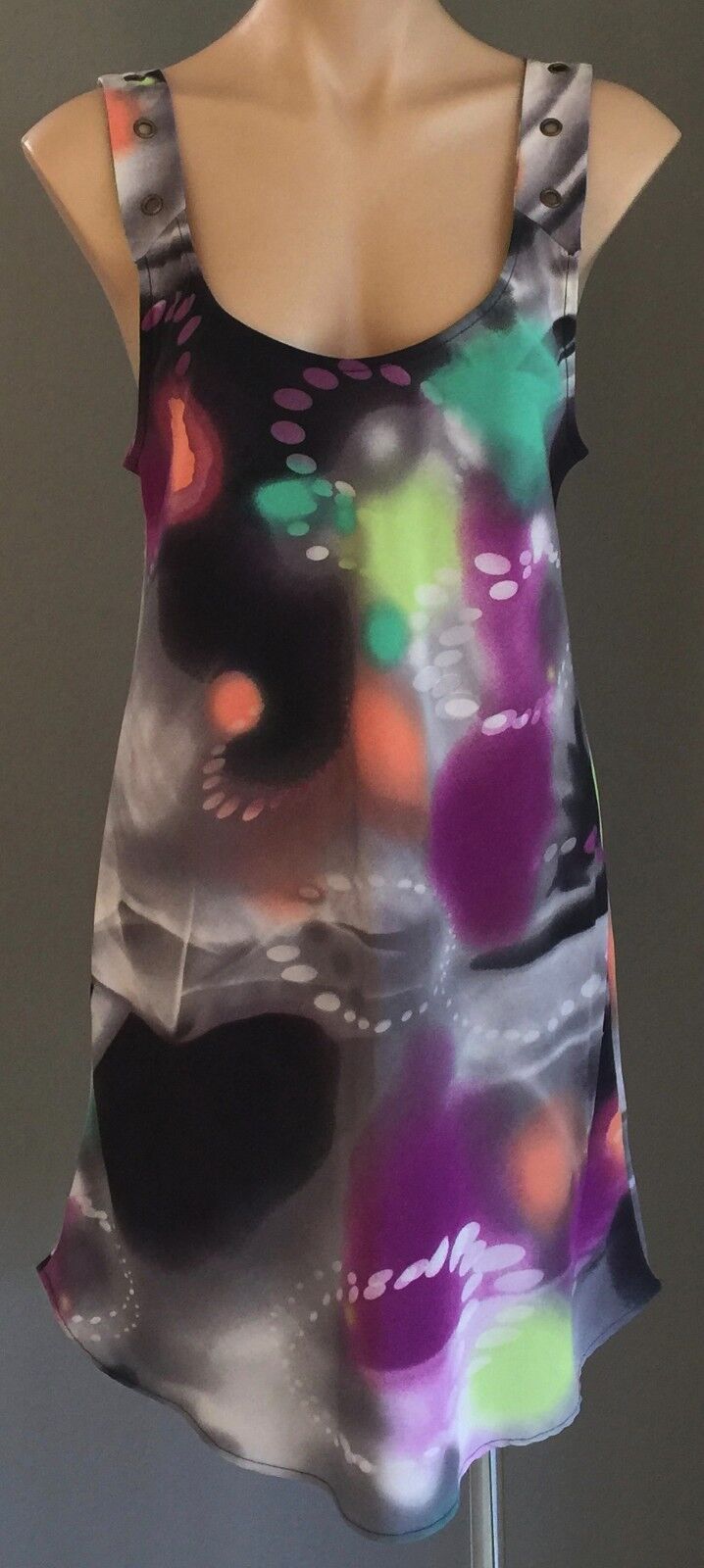KENJI Sheath Dress Fab Design & Silky Bright MultiColour Sleeveless Size 12