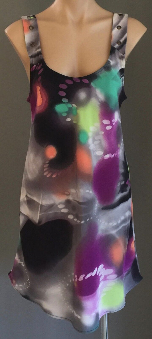 KENJI Sheath Dress Fab Design & Silky Bright MultiColour Sleeveless Size 12