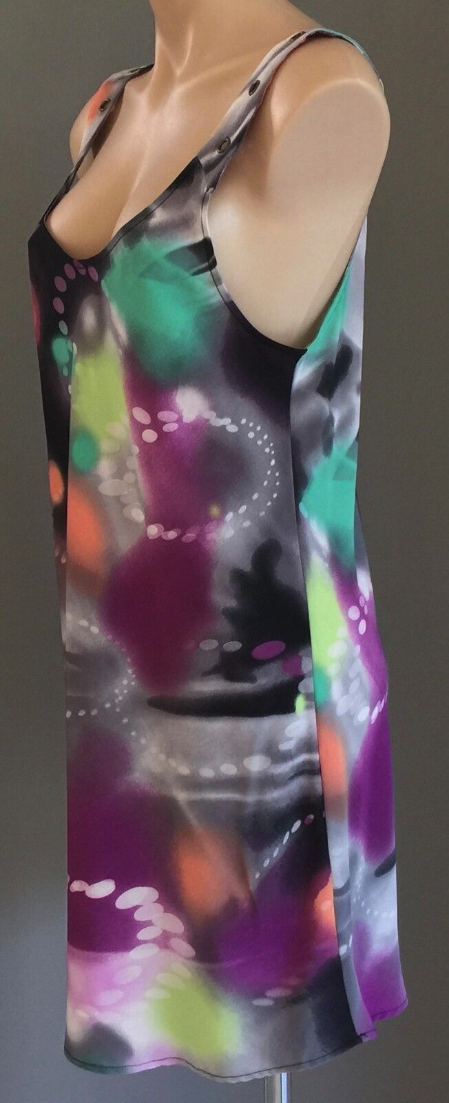 KENJI Sheath Dress Fab Design & Silky Bright MultiColour Sleeveless Size 12