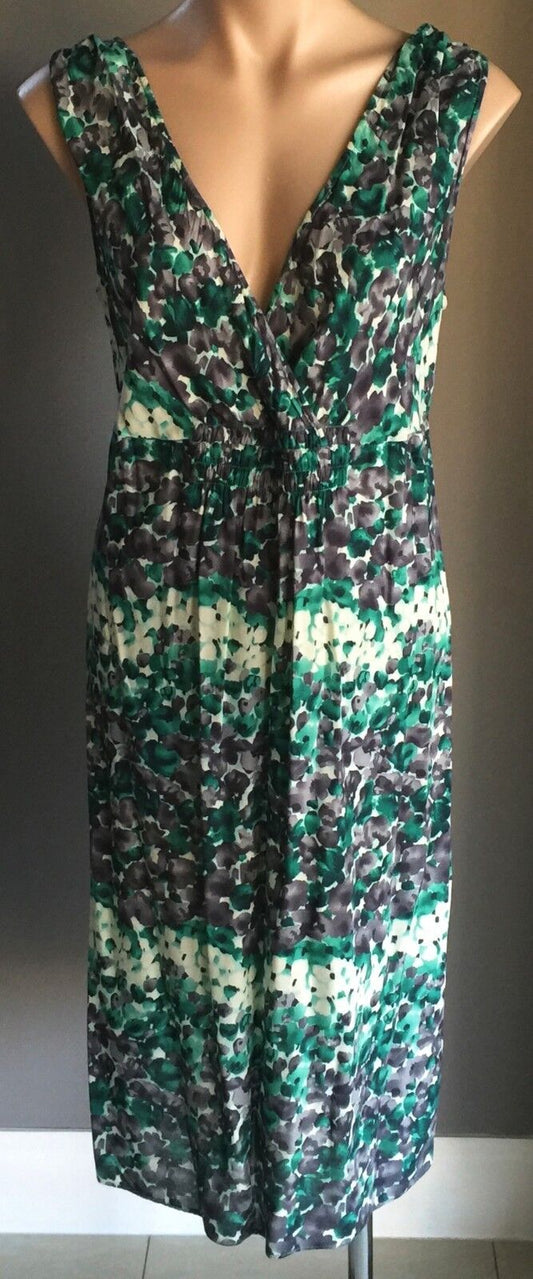 SCARLETT NZ Dress Jade Grey & White Floral Print Sleeveless Frock Ladies Size 12