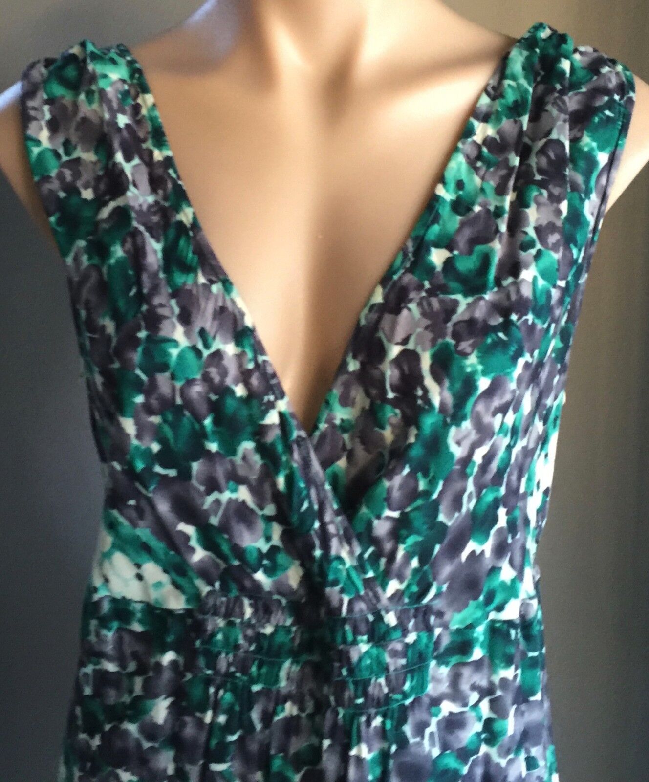 SCARLETT NZ Dress Jade Grey & White Floral Print Sleeveless Frock Ladies Size 12