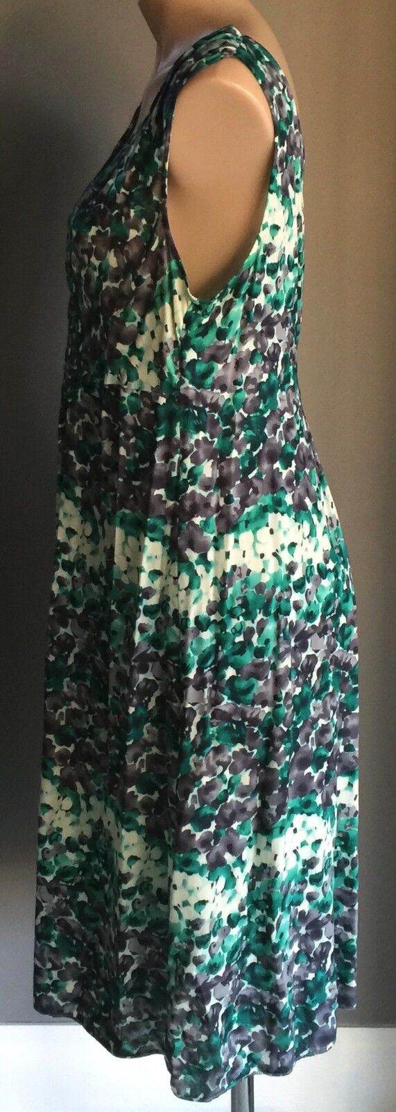 SCARLETT NZ Dress Jade Grey & White Floral Print Sleeveless Frock Ladies Size 12