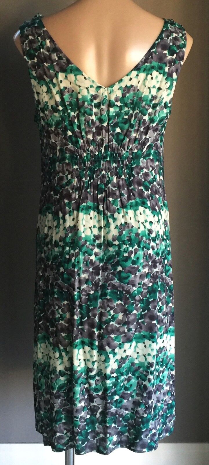 SCARLETT NZ Dress Jade Grey & White Floral Print Sleeveless Frock Ladies Size 12