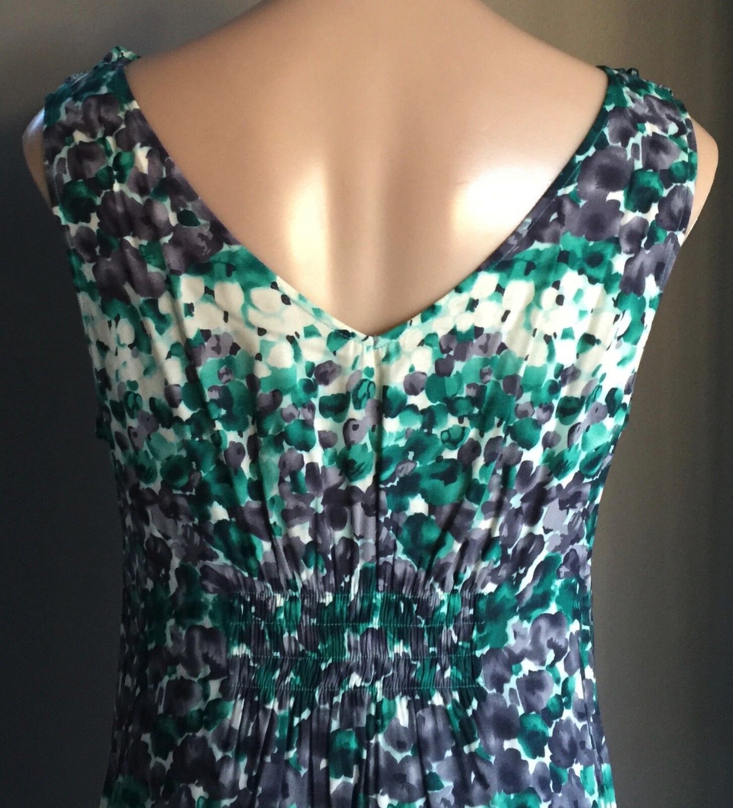 SCARLETT NZ Dress Jade Grey & White Floral Print Sleeveless Frock Ladies Size 12