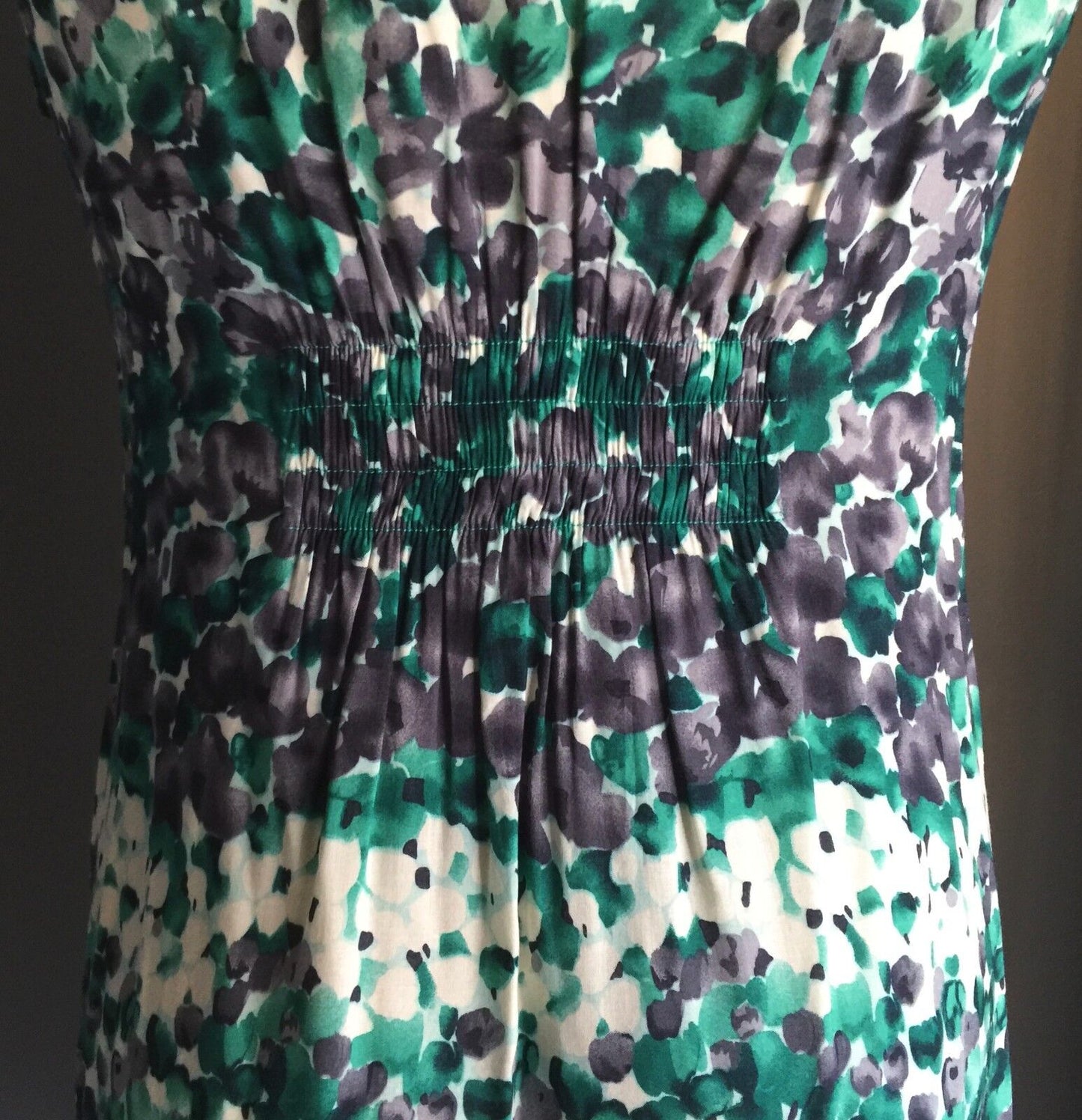 SCARLETT NZ Dress Jade Grey & White Floral Print Sleeveless Frock Ladies Size 12