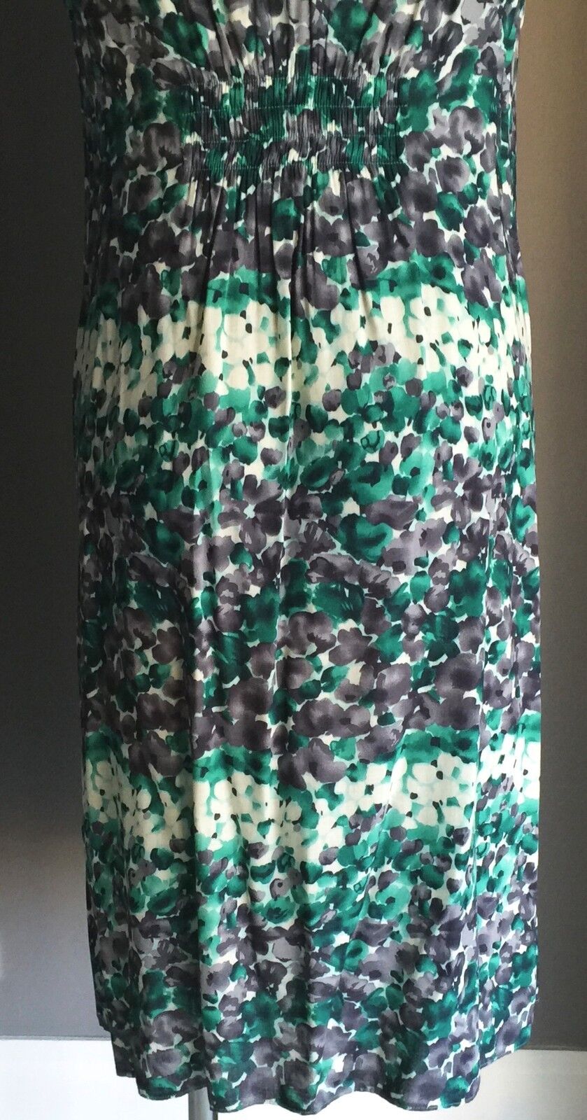 SCARLETT NZ Dress Jade Grey & White Floral Print Sleeveless Frock Ladies Size 12