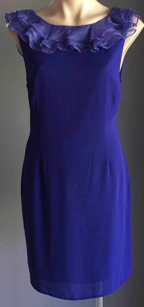 AMORETTE Dress Royal Blue Sleeveless Sheath Frill Detail Frock Size 12 Gorgeous