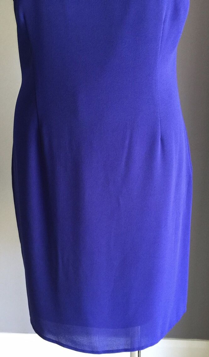 AMORETTE Dress Royal Blue Sleeveless Sheath Frill Detail Frock Size 12 Gorgeous