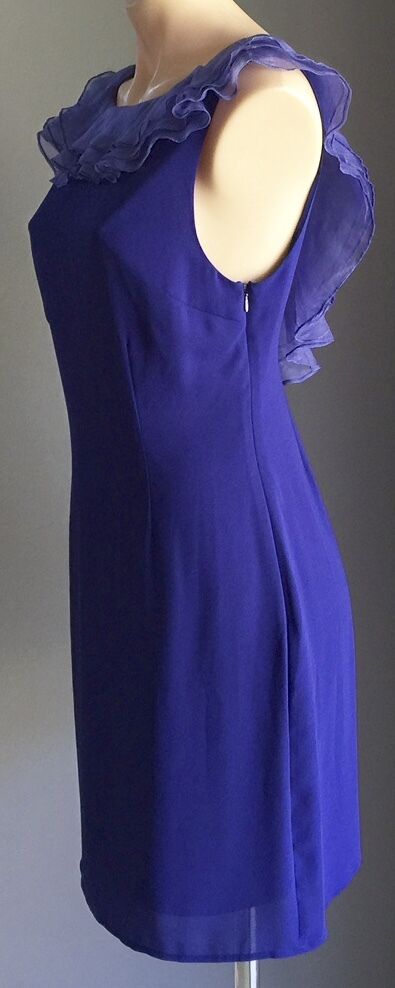 AMORETTE Dress Royal Blue Sleeveless Sheath Frill Detail Frock Size 12 Gorgeous