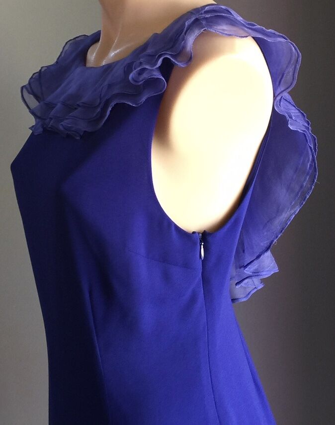 AMORETTE Dress Royal Blue Sleeveless Sheath Frill Detail Frock Size 12 Gorgeous