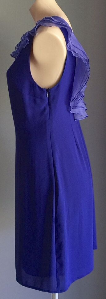 AMORETTE Dress Royal Blue Sleeveless Sheath Frill Detail Frock Size 12 Gorgeous