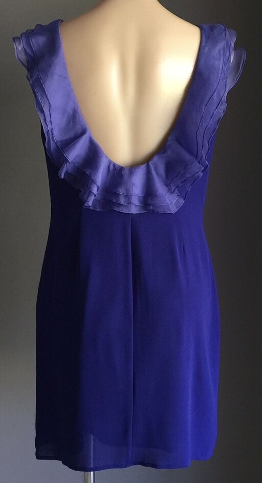 AMORETTE Dress Royal Blue Sleeveless Sheath Frill Detail Frock Size 12 Gorgeous