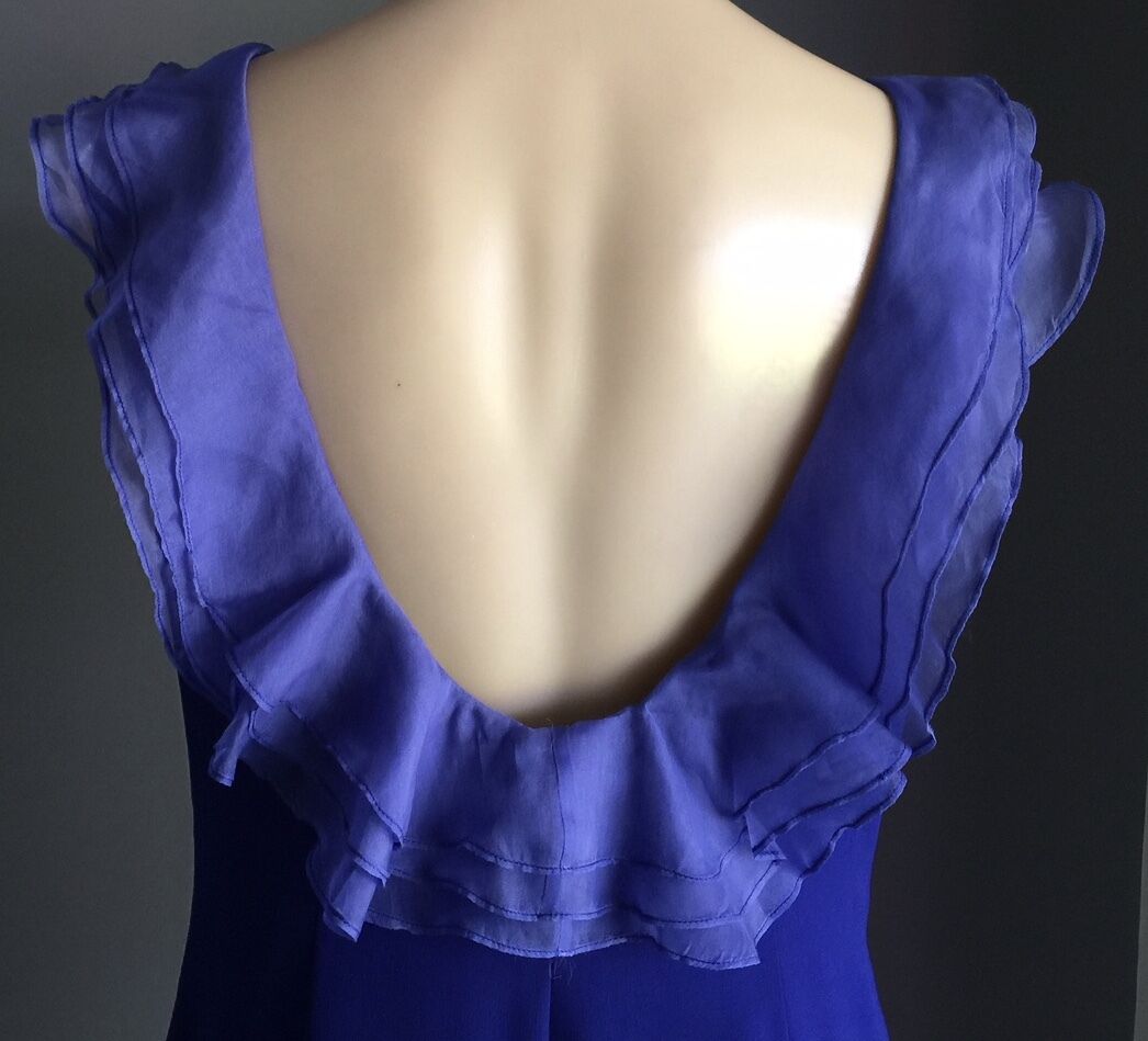 AMORETTE Dress Royal Blue Sleeveless Sheath Frill Detail Frock Size 12 Gorgeous
