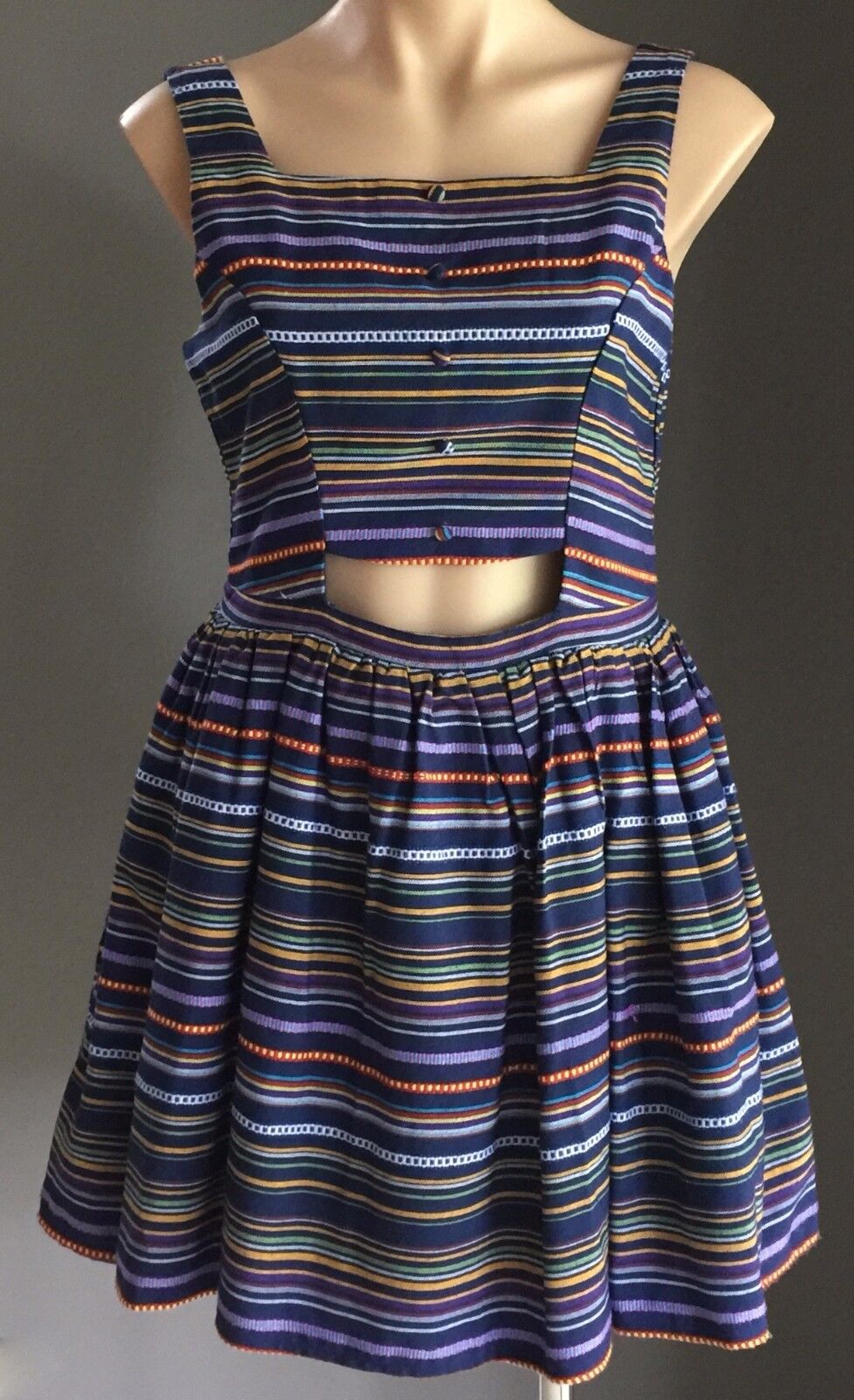 MISS CHERRY Dress Multi Colour Stripe Sleeveless Skater Ladies Size 12 Retro