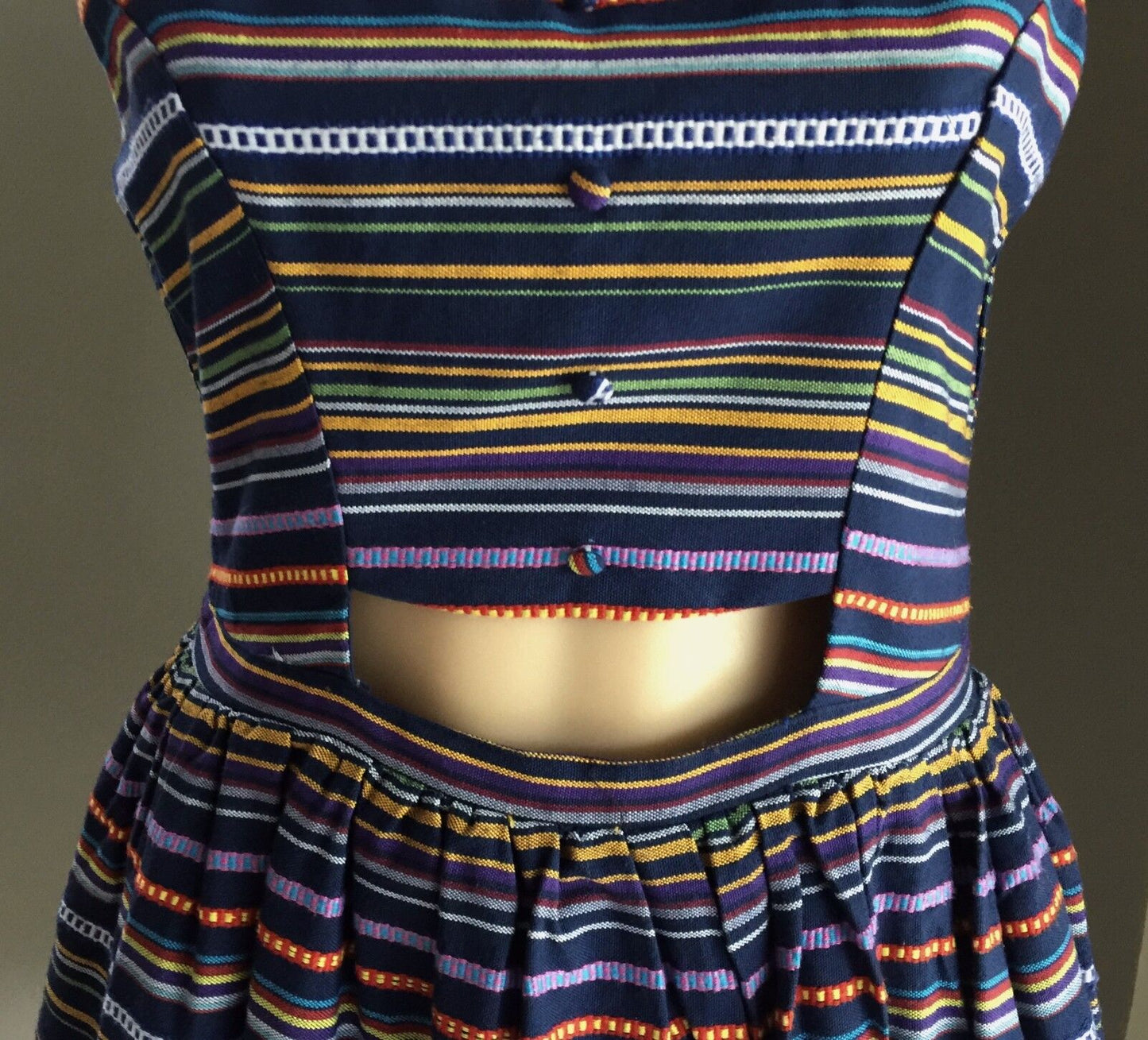 MISS CHERRY Dress Multi Colour Stripe Sleeveless Skater Ladies Size 12 Retro