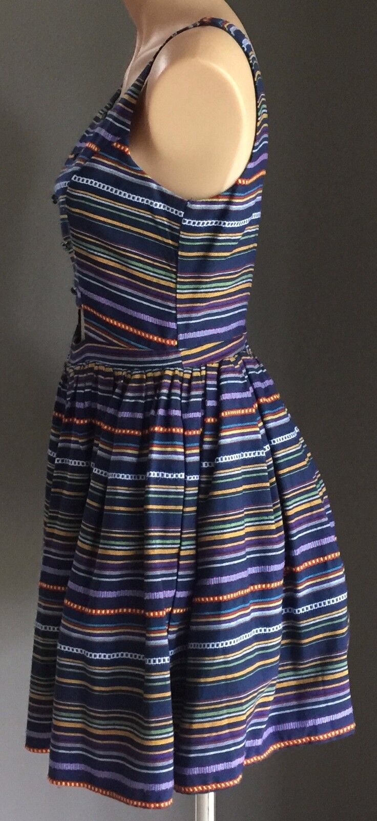 MISS CHERRY Dress Multi Colour Stripe Sleeveless Skater Ladies Size 12 Retro