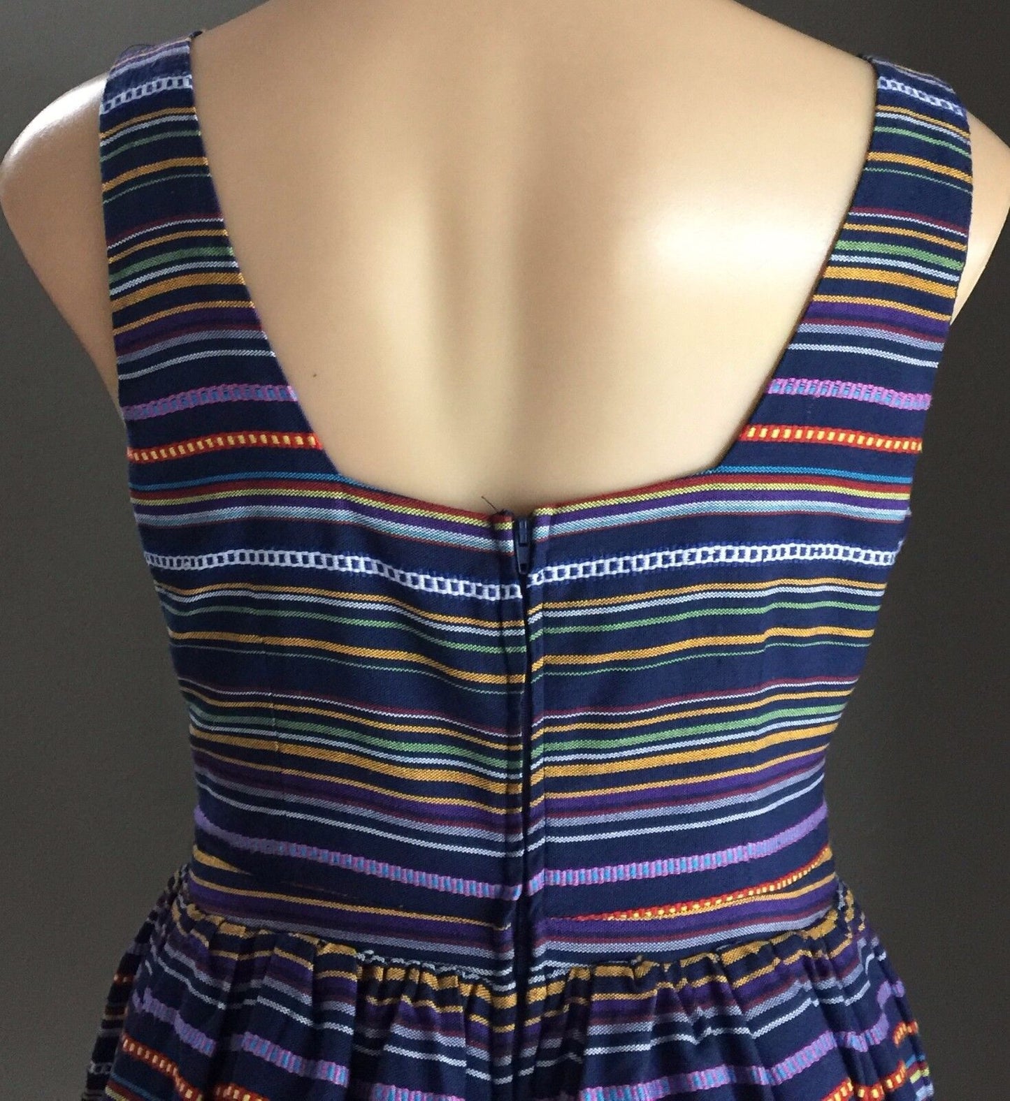 MISS CHERRY Dress Multi Colour Stripe Sleeveless Skater Ladies Size 12 Retro