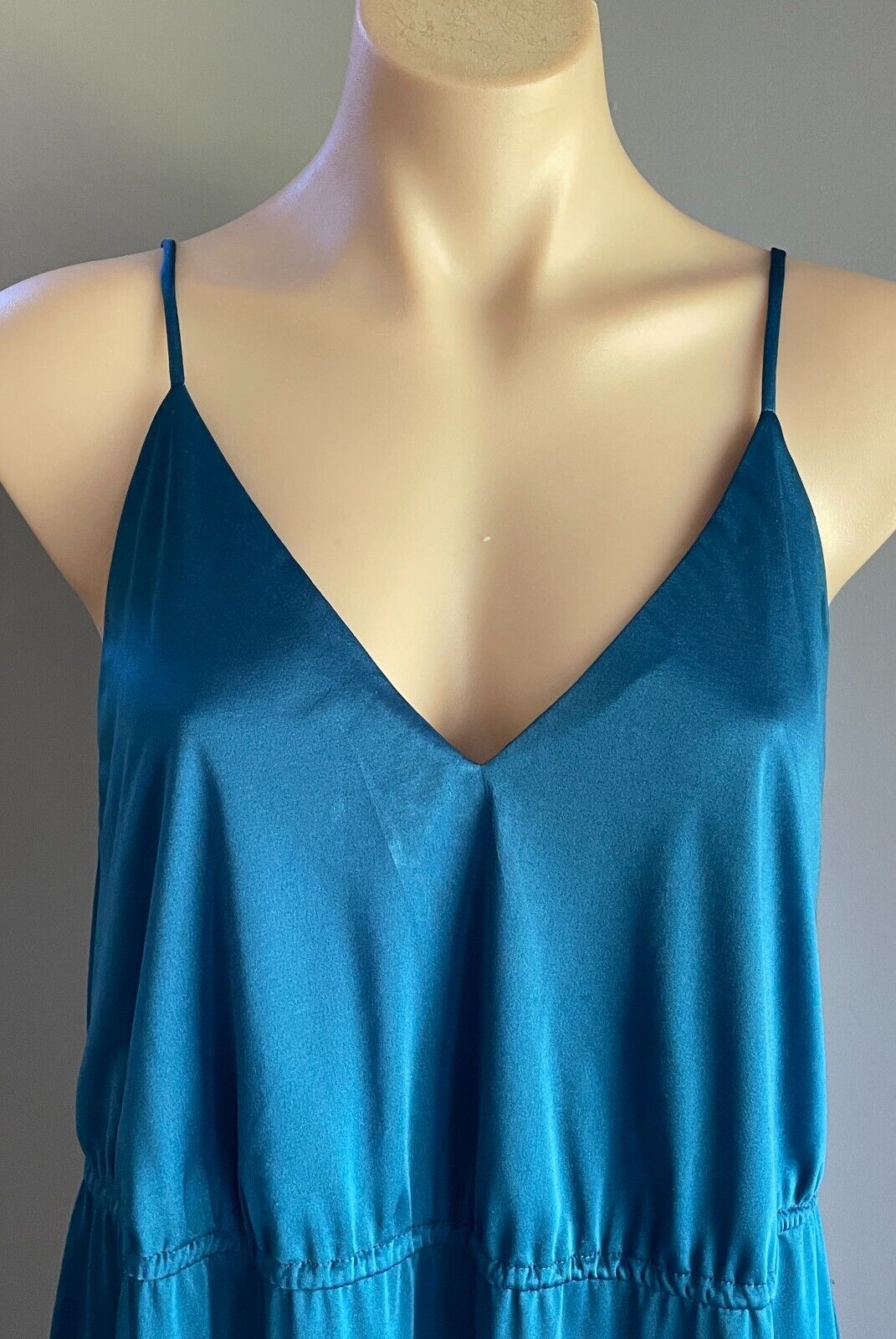 NICOLE CREATIONS Teal Sleeveless Elastic Waist Midi V-Neck Dress Size 12 Vintage