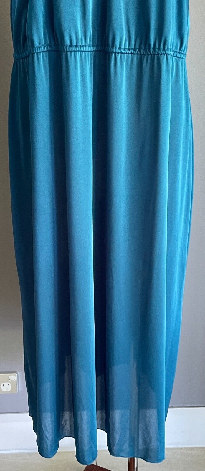 NICOLE CREATIONS Teal Sleeveless Elastic Waist Midi V-Neck Dress Size 12 Vintage
