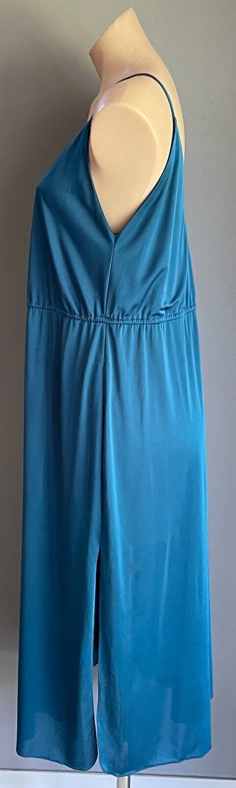 NICOLE CREATIONS Teal Sleeveless Elastic Waist Midi V-Neck Dress Size 12 Vintage