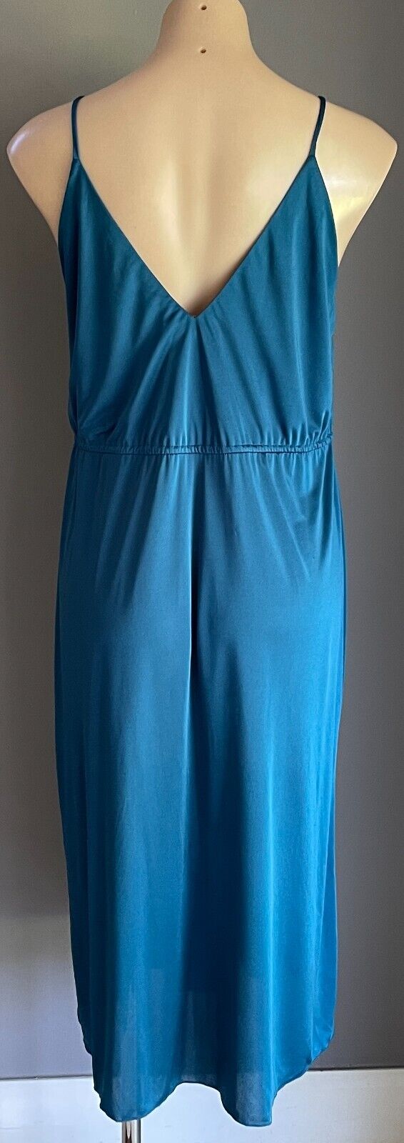 NICOLE CREATIONS Teal Sleeveless Elastic Waist Midi V-Neck Dress Size 12 Vintage