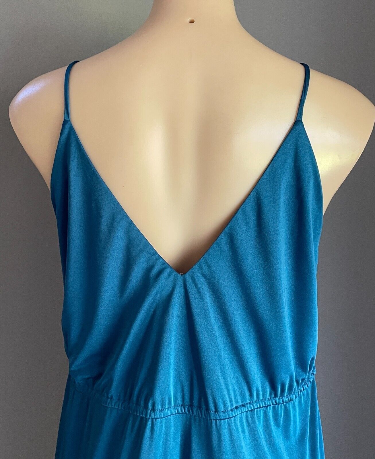 NICOLE CREATIONS Teal Sleeveless Elastic Waist Midi V-Neck Dress Size 12 Vintage