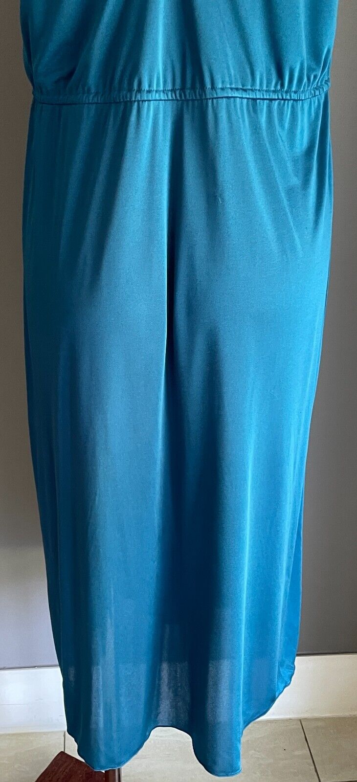 NICOLE CREATIONS Teal Sleeveless Elastic Waist Midi V-Neck Dress Size 12 Vintage