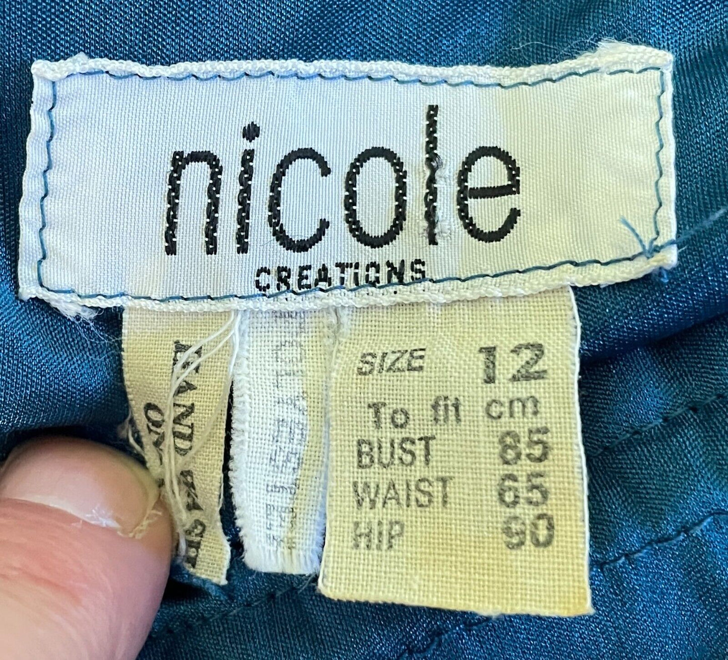 NICOLE CREATIONS Teal Sleeveless Elastic Waist Midi V-Neck Dress Size 12 Vintage