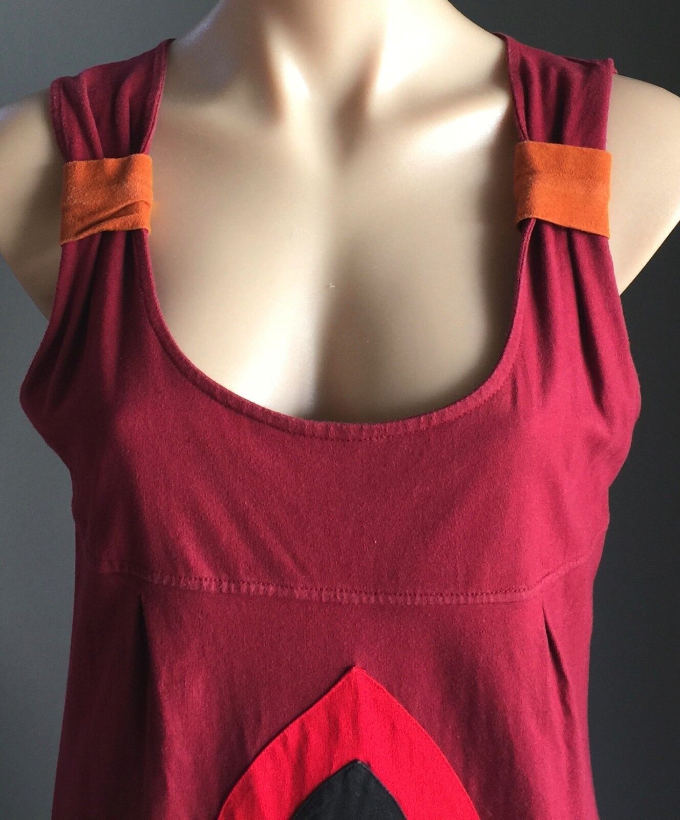 OM SHANTIPI Sleeveless Burgundy A-line Cotton Dress Size XL 12 Boho Chic