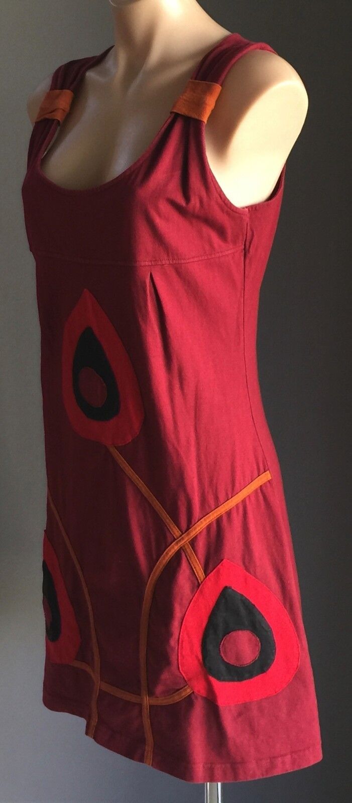 OM SHANTIPI Sleeveless Burgundy A-line Cotton Dress Size XL 12 Boho Chic