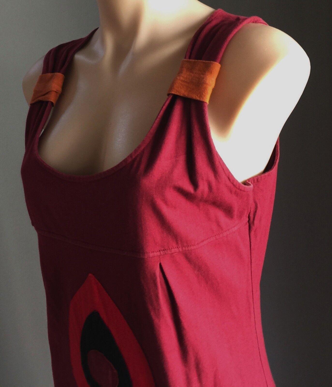 OM SHANTIPI Sleeveless Burgundy A-line Cotton Dress Size XL 12 Boho Chic