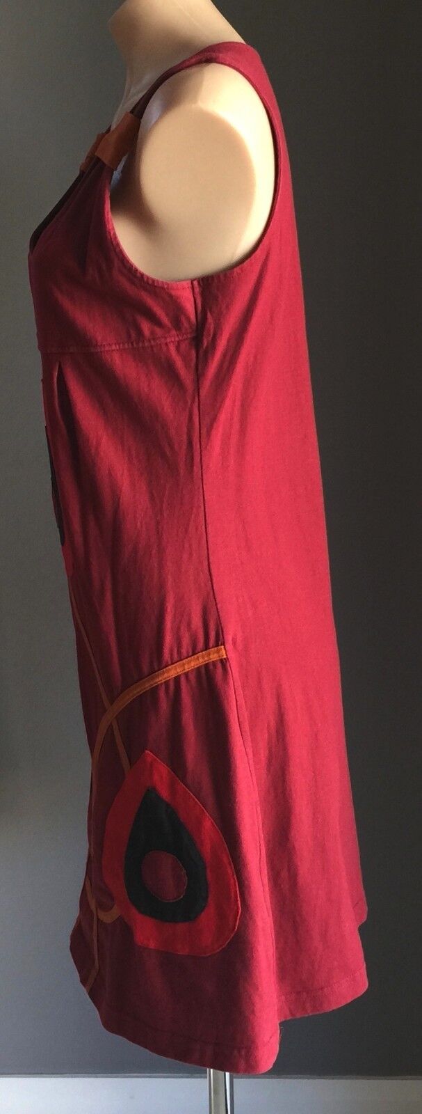 OM SHANTIPI Sleeveless Burgundy A-line Cotton Dress Size XL 12 Boho Chic