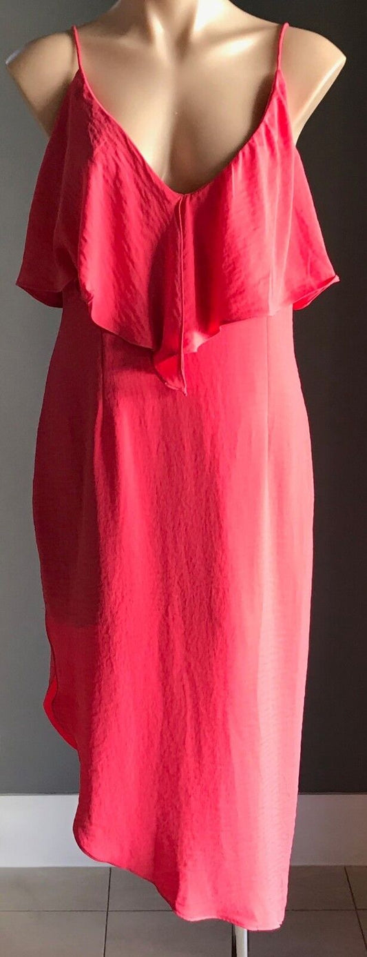 TUSSAH "Brixton" Asymmetric Hem Sleeveless Dress Coral Rose Ladies Size 12 NEW
