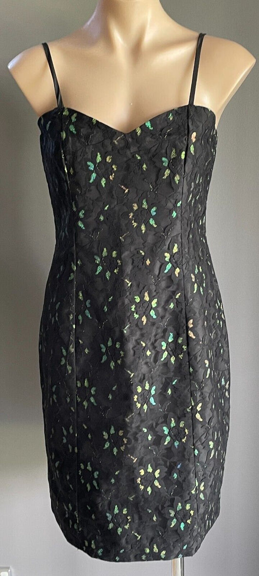 SCANDALS Black Lace Glitter Highlight Sleeveless Sheath Dress Size 12 Vintage