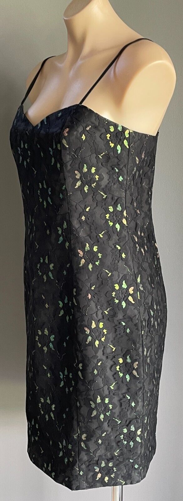 SCANDALS Black Lace Glitter Highlight Sleeveless Sheath Dress Size 12 Vintage