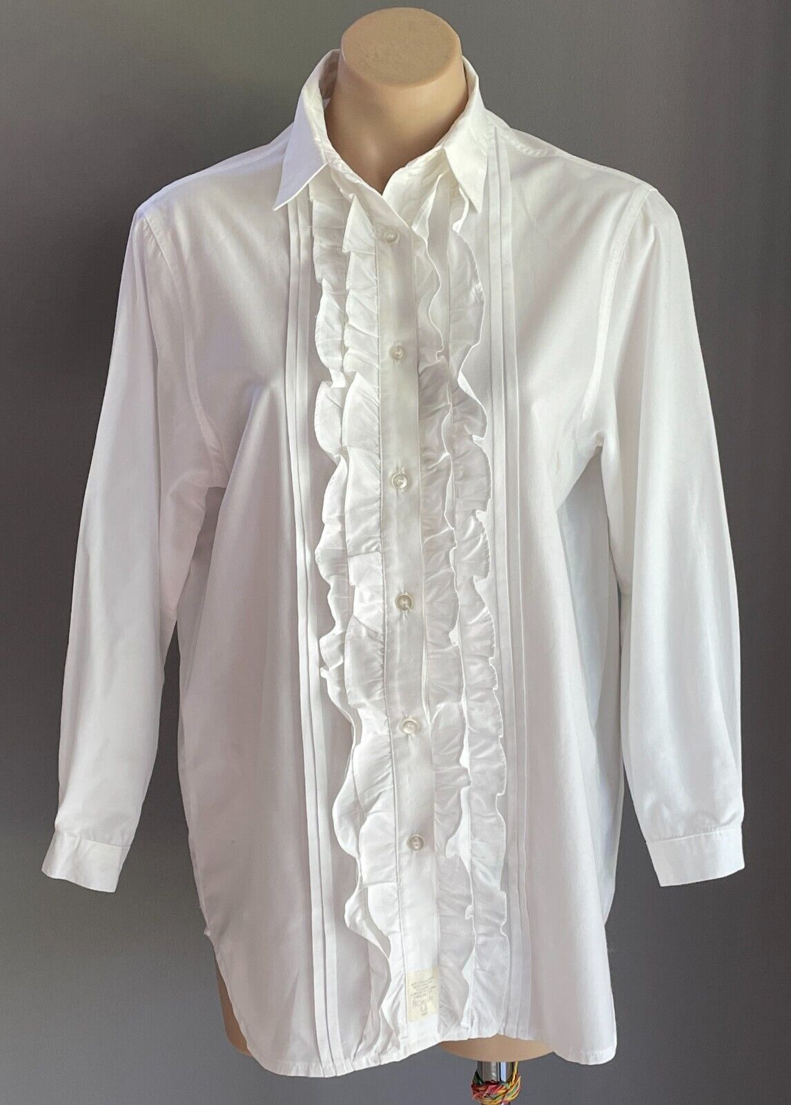 Vintage PEOPLE LIKE US White Ruffle Trim Shirt Size 12 Long Sleeves Button Up