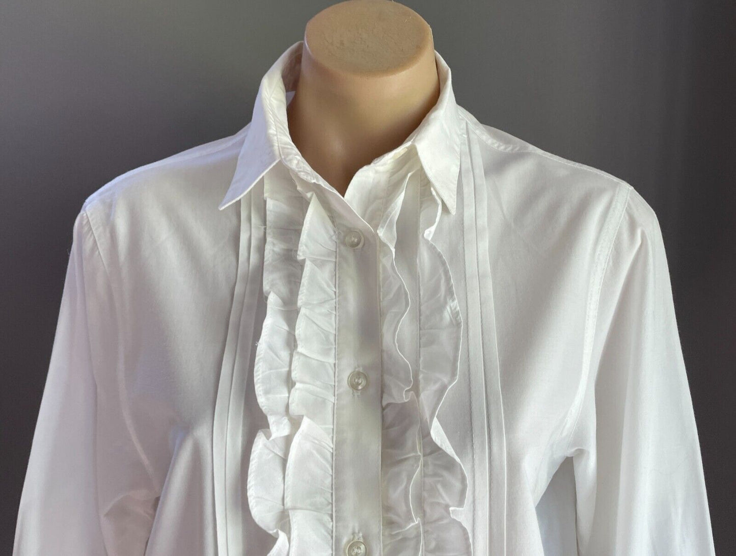 Vintage PEOPLE LIKE US White Ruffle Trim Shirt Size 12 Long Sleeves Button Up