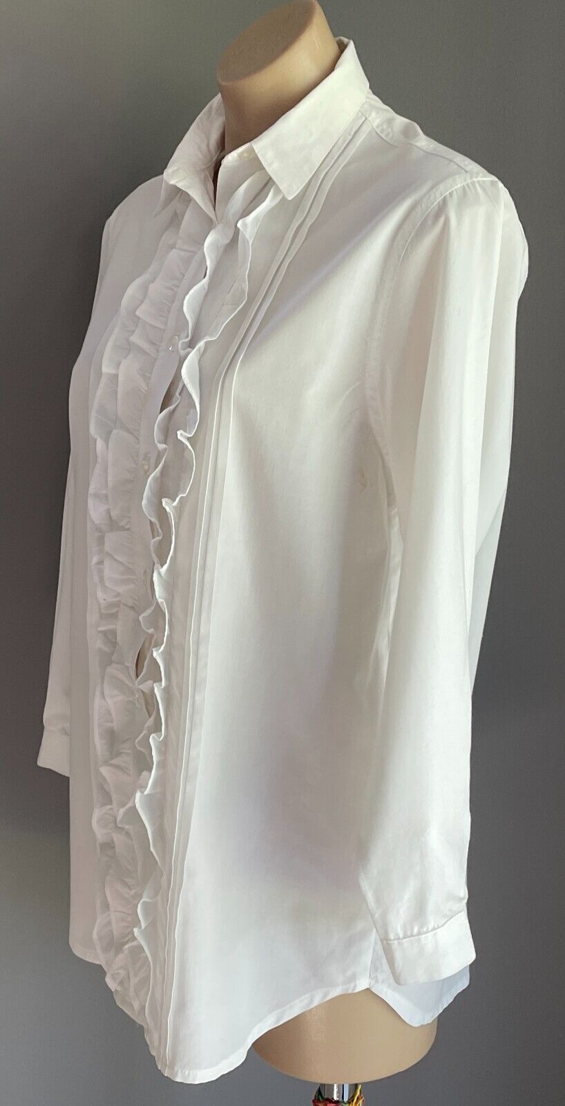 Vintage PEOPLE LIKE US White Ruffle Trim Shirt Size 12 Long Sleeves Button Up