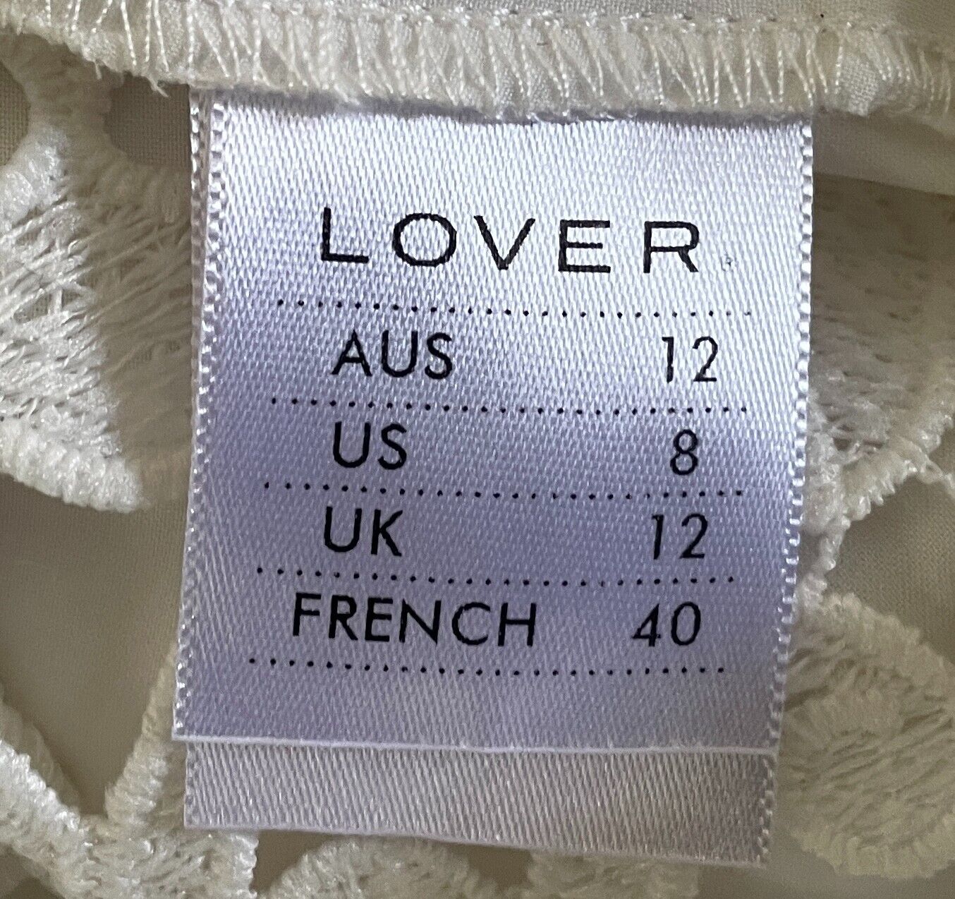 LOVER Dress Sheath White Cut Out Lace Size 12 Short Sleeve Knee Length Lined NEW