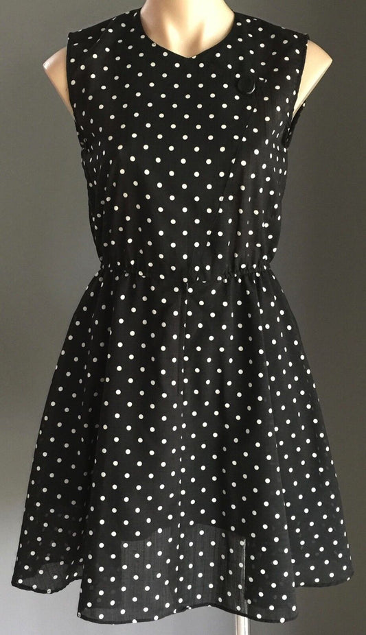 GRADE  Dress Black & White Polka Dot Skater Ladies Size 8 10 1950s Style