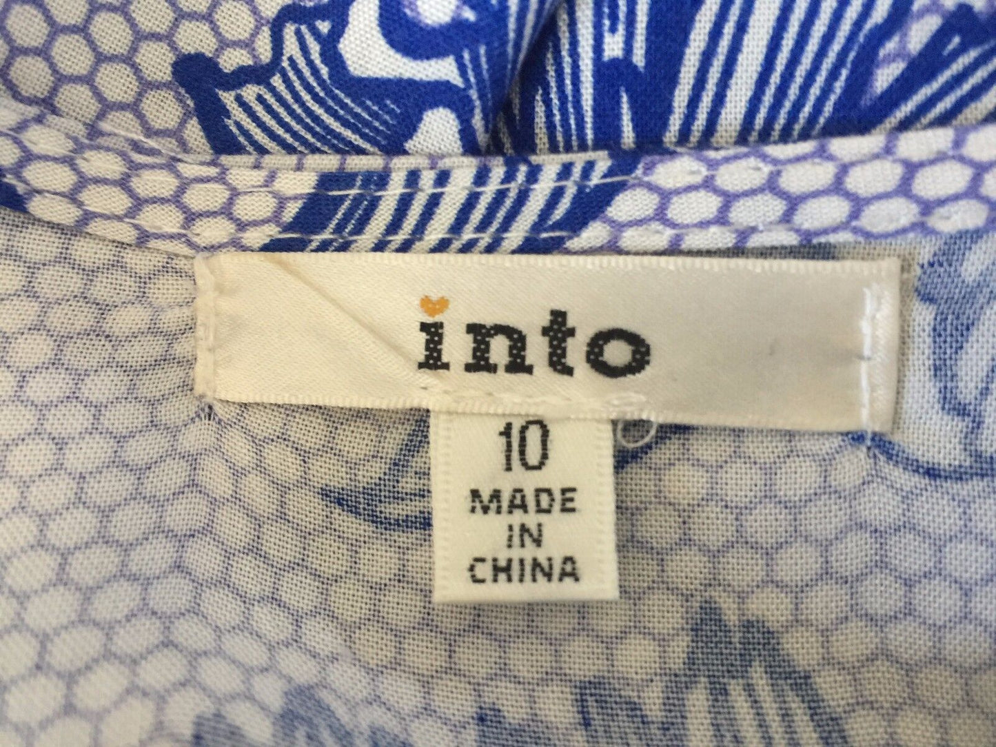 INTO Dress Beach Blue & White Floral Print Drawstring Waist Ladies Size 10 Party