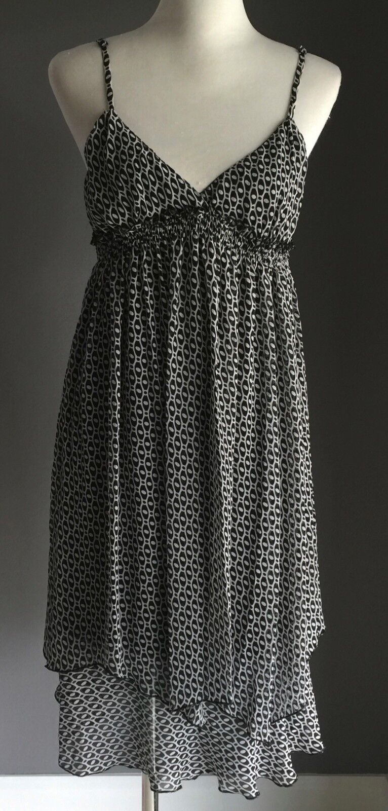FAHRENHEIT Dress Black & White Asymmetrical Hem Spaghetti Strap Frock Size 10