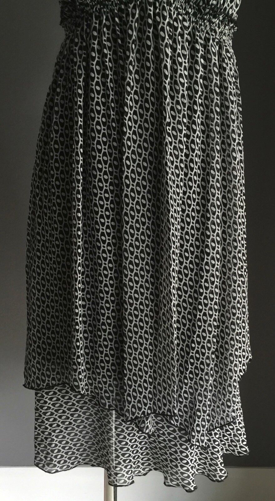 FAHRENHEIT Dress Black & White Asymmetrical Hem Spaghetti Strap Frock Size 10