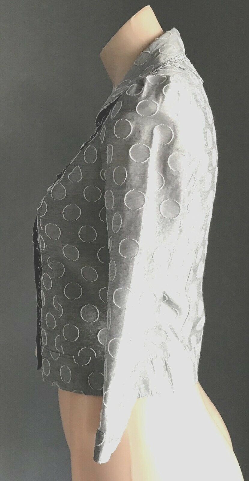 ELINA CREATEUR Taupe Circle Print Fabric Crop Jacket Size 7 AU 10 Vintage