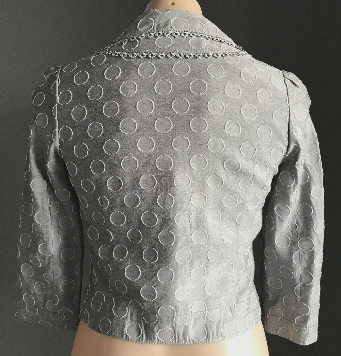 ELINA CREATEUR Taupe Circle Print Fabric Crop Jacket Size 7 AU 10 Vintage