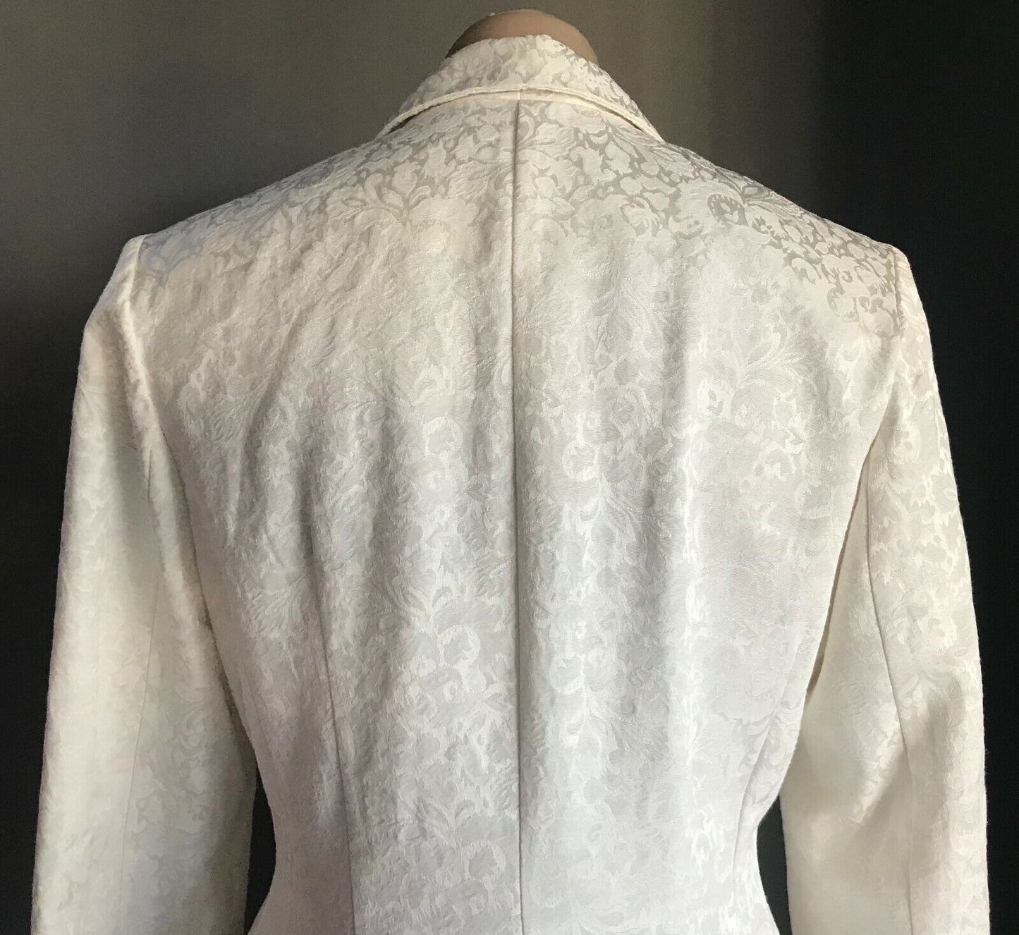 DOLLDOLLY Jacket Cream Jacquard Floral Print Single Breast Long Sz 8 10 Vintage