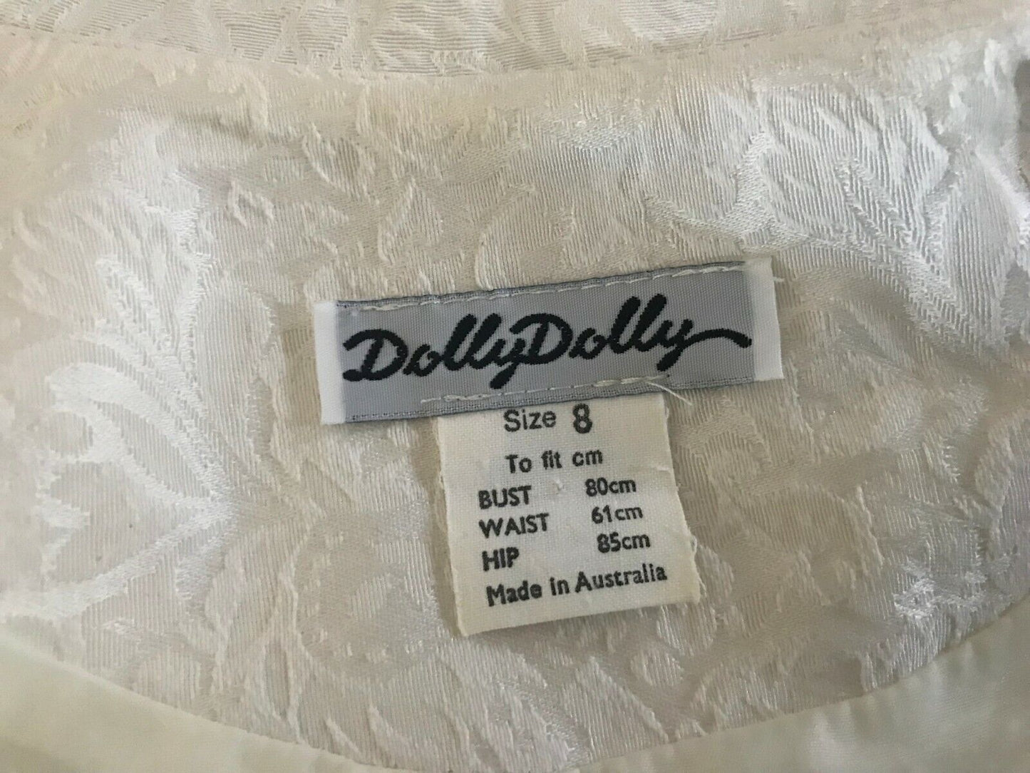 DOLLDOLLY Jacket Cream Jacquard Floral Print Single Breast Long Sz 8 10 Vintage
