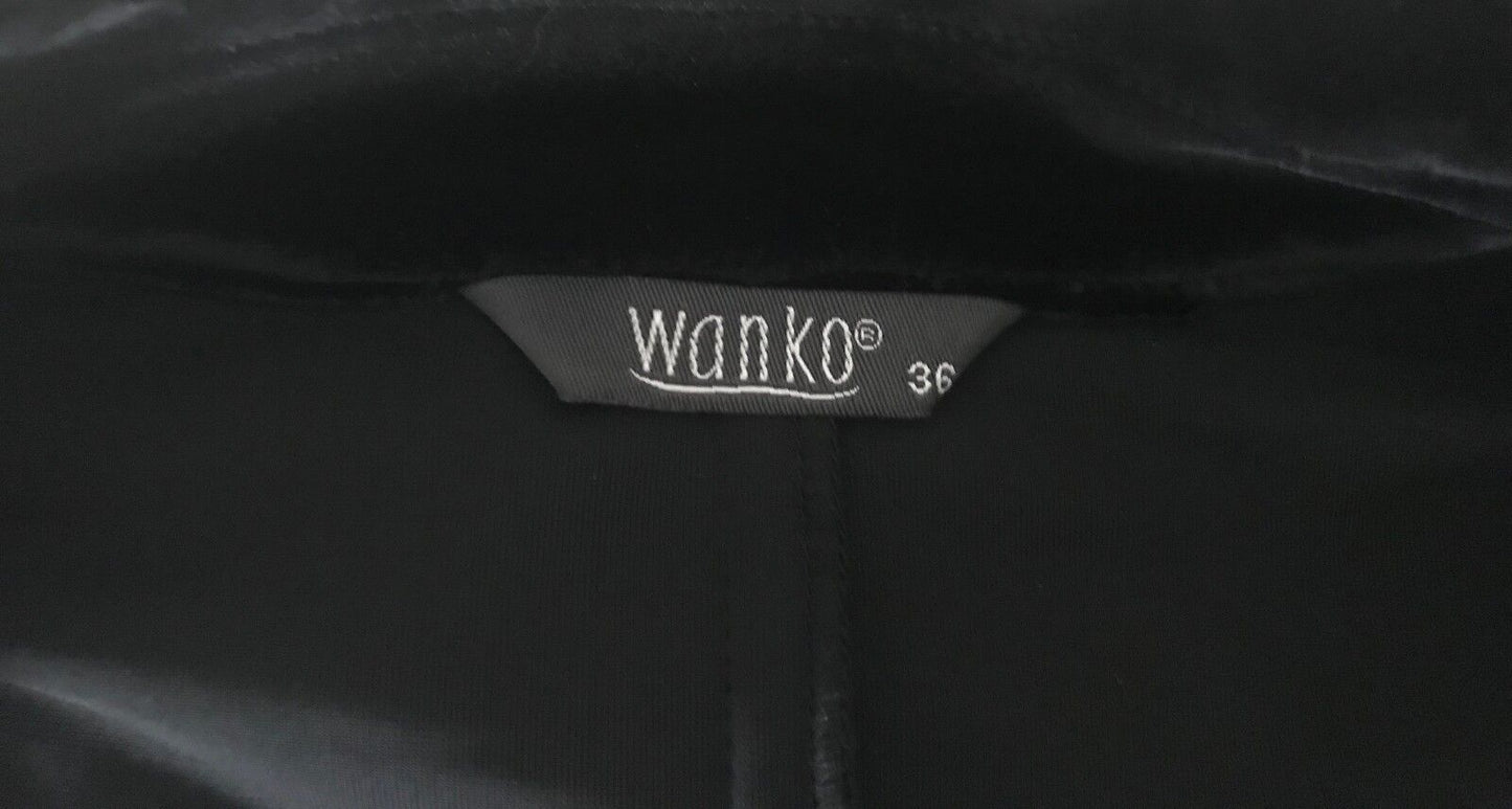 WANKO Jacket Black Velvet Sequin Lace Collar Trim 3/4 Sleeve Size 8 10